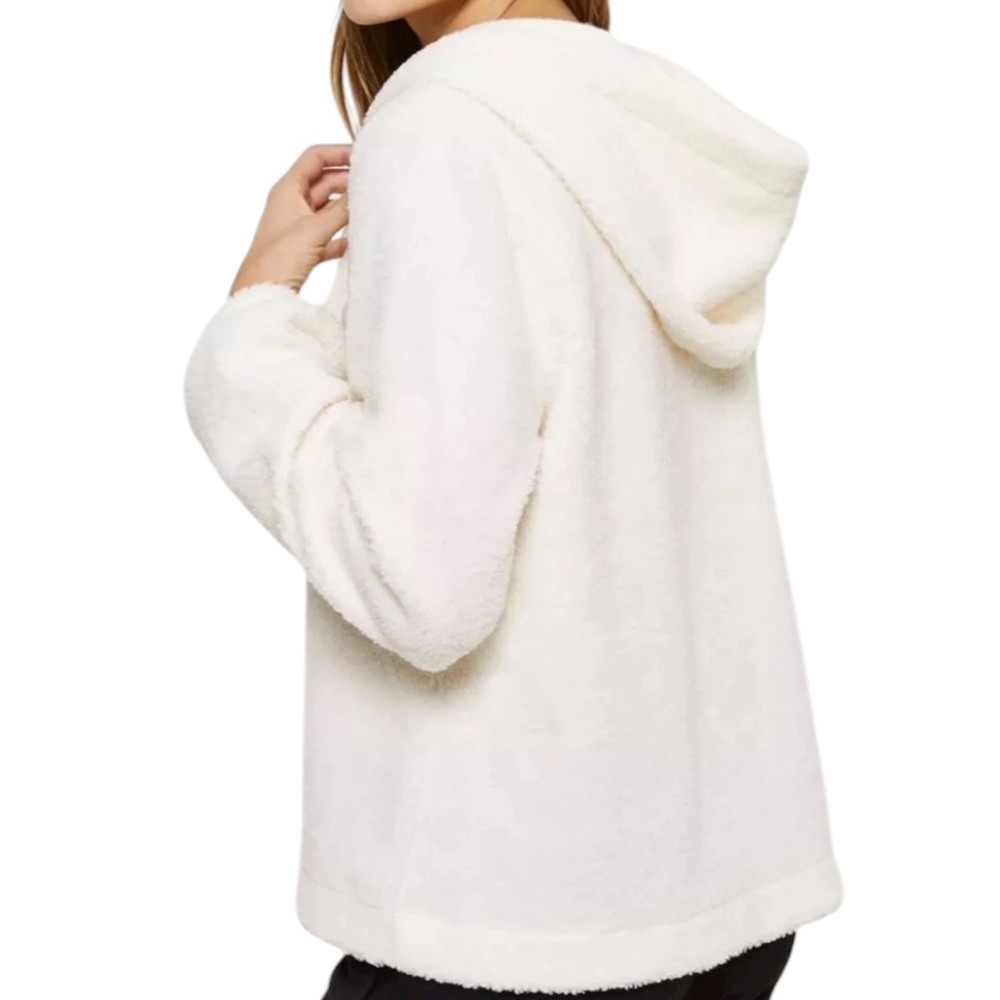 NWT LOFT V-Neck Sherpa Hoodie Ivory Pullover Sweater Top Size Small Cozy Lounge‎ - Picture 2 of 14